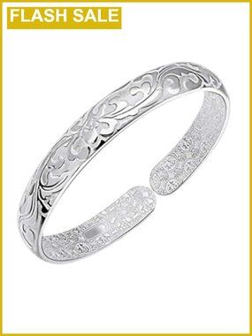 925 Sterling Silver Bangle Bracelet Adjustable Cuff for Women